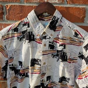 Bluewater Wear Boat Blueprint‎ Shirt Mens Small Cream Nautical Short Sleeve